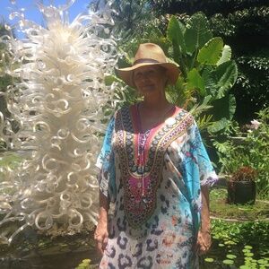 Aqua Waves Embellished Animal Print Kaftan